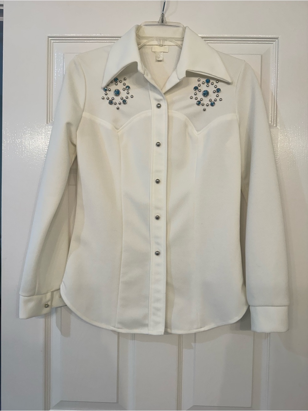 Vintage 70’s White Western Embellished Button Down Blouse